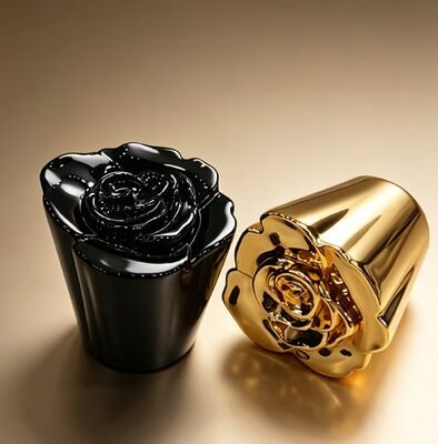 شراء غطاء عطر منحوت على شكل وردة فاخرة من خليط الزنك باللونين الذهبي والأسود تصنيع عبر الإنترنت
