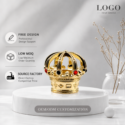 شراء غطاء عطر فاخر مجوف كينج كراون زاماك مطلي بالذهب ومطعم بحجر الراين غطاء العطر الملكي من سبائك الزنك المعدنية غطاء زجاجة عطر شعار مخصص FEA15 لزجاجة عطر عود العطار في دبي تصنيع عبر الإنترنت