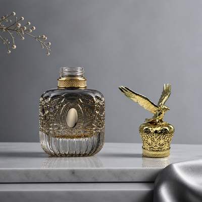 شراء أجنحة 3D الفاخرة المنتشرة النسر زاماك غطاء العطر المصفوف بالذهب المنسوج بالتاج الملكي القاعدة النحت الحيواني الرائحة الغطاء الزنك سبيكة المعدن غطاء زجاجة العطر شعار مخصص FEA15 للزجاجة العطر تصنيع عبر الإنترنت
