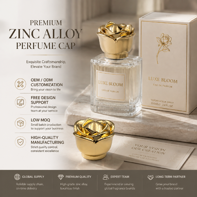 شراء غطاء عطر معدني على شكل وردة ذهبية منحوتة، طلاء كهربائي، غطاء زجاجة عطر من الزاماك، ملحق تغليف عطر فاخر مخصص مغناطيسي تصنيع عبر الإنترنت