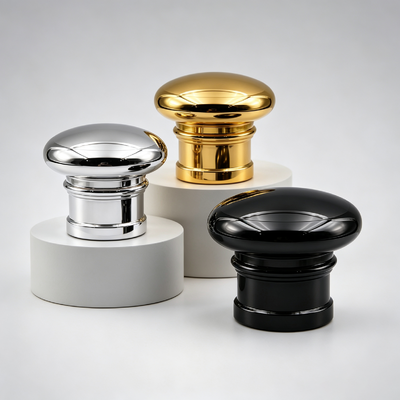 يشتري غطاء عطر من سبائك الزنك FEA15، قبة فطر، طبقات أسطوانية، غطاء زجاجة عطر معدني مطلي بالكهرباء، شعار مخصص OEM ODM تصنيع عبر الإنترنت