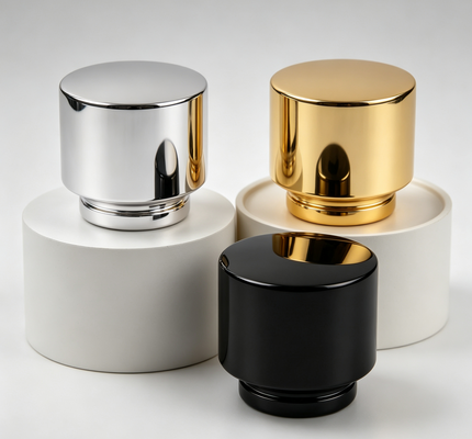 يشتري غطاء عطر من سبائك الزنك FEA15، أسطواني صلب، سطح مستوٍ، غطاء زجاجة عطر معدني مطلي بالكهرباء، شعار مخصص OEM ODM تصنيع عبر الإنترنت
