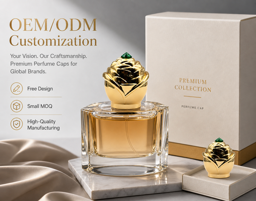 Golden Embossed Pine Cone Shape Perfume Cap Zinc Alloy Fragrance Bottle Top With Emerald Rhinestone Custom Luxury Perfume Packaging Accessory Magnetic