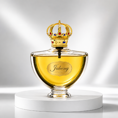 غطاء عطر معدني فاخر على شكل تاج ملكي مرصع بالأحجار، مطلي بالذهب من خليط الزنك FEA15