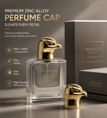 غطاء عطر من سبائك الزنك على شكل رأس نسر، مطلي بالذهب مصقول بسلاسة، غطاء معدني على شكل رأس صقر ثلاثي الأبعاد لزجاجة عطر فاخرة بشعار مخصص مغناطيسي