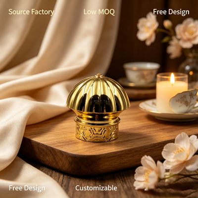 Dome Shape Embossed Zinc Alloy Perfume Cap Luxury Gold Plated Metal Perfume Bottle Lid Custom Logo For Fragrance Cosmetic Packaging Magnetic