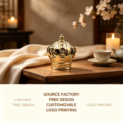 Crown Shape Zinc Alloy Perfume Cap Luxury Gold Plated Metal Perfume Bottle Lid Custom Logo For Fragrance Cosmetic Packaging Magnetic