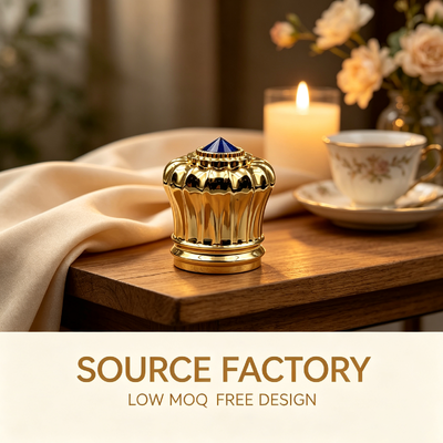 Crown Shape Zinc Alloy Perfume Cap Luxury Gold Plated Perfume Bottle Lid With Blue Diamond Decoration Custom Logo For Cosmetic Glass Bottle Magnetic