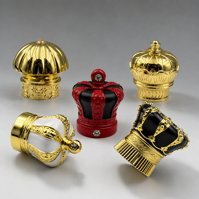 بيع بالجملة 3D Crown Zinc Alloy Cap Perfume Enamel Rhinestone Decor Metal Perfume Bottle Closure قبلت الشعار المخصص