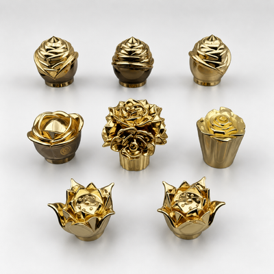 3D زينية الفاخرة الزمالية الزماك العطر القبعة، وردة لوتس زهرة النحت المعدن العطر إغلاق شعار مخصص للنساء الزجاجات العطر الفاخرة