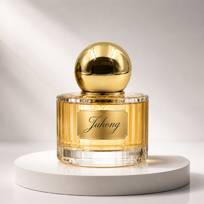 غطاء عطر كروي ذهبي لامع من الزاماك | غطاء زجاجة عطر معدني كروي بشعار مخصص