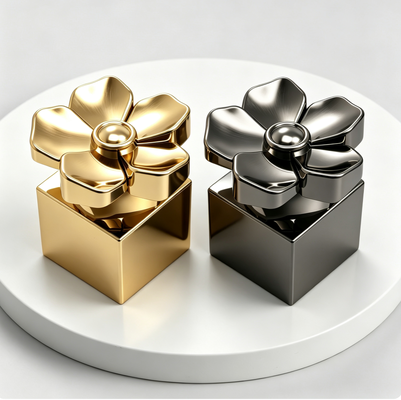 غطاء عطر ذو شكل زهرة من سبيكة الزنك، غطاء معدني ذو قاعدة مربعة من زماك لقنينة العطر FEA15