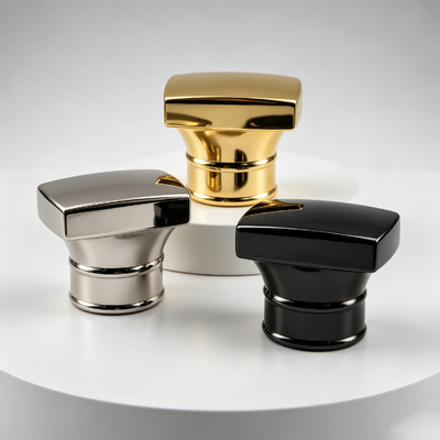 غطاء عطر زمك مستطيل بزاوية، خصر مدبب ومُتوهج، حلقة مزدوجة، ديكور معدني، شعار مخصص OEM، ذهبي، أسود، معدني مسدس