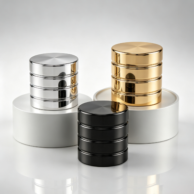 غطاء عطر فاخر متعدد الطبقات مكدس من سبائك الزنك دائري بغطاء زمك أسطواني بطلاء مرآة وشعار مخصص OEM