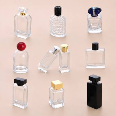 15mm Neck Empty Glass Perfume Bottle Multiple Volumes Square Flat Luxury Fragrance Spray Bottles 30ml50ml100ml Zamac Perfume Cap